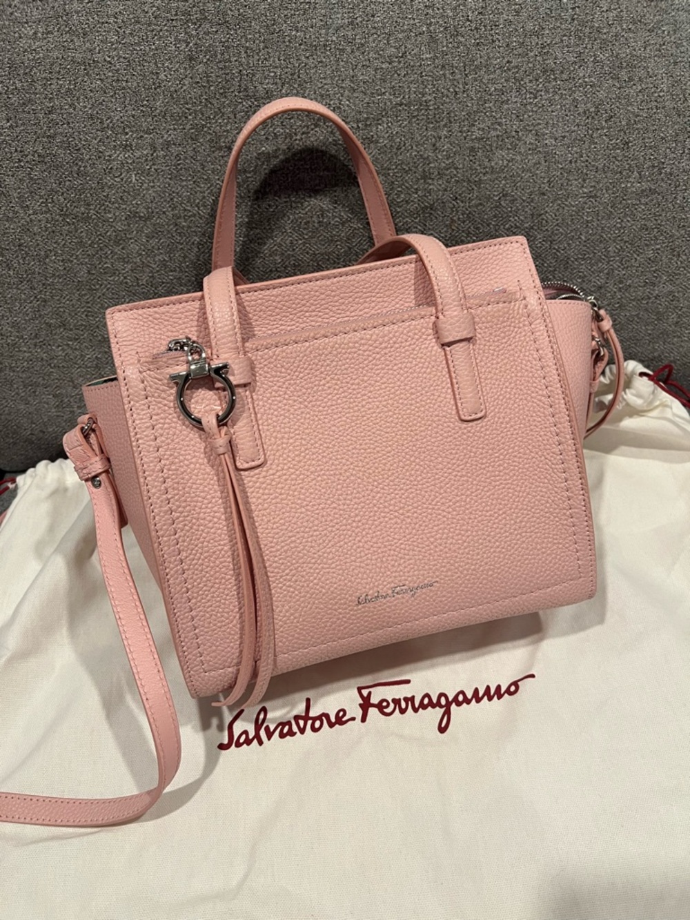 Salvatore Ferragamo Pink Pebbled Leather  Top-Handle/ Crossbody Bag